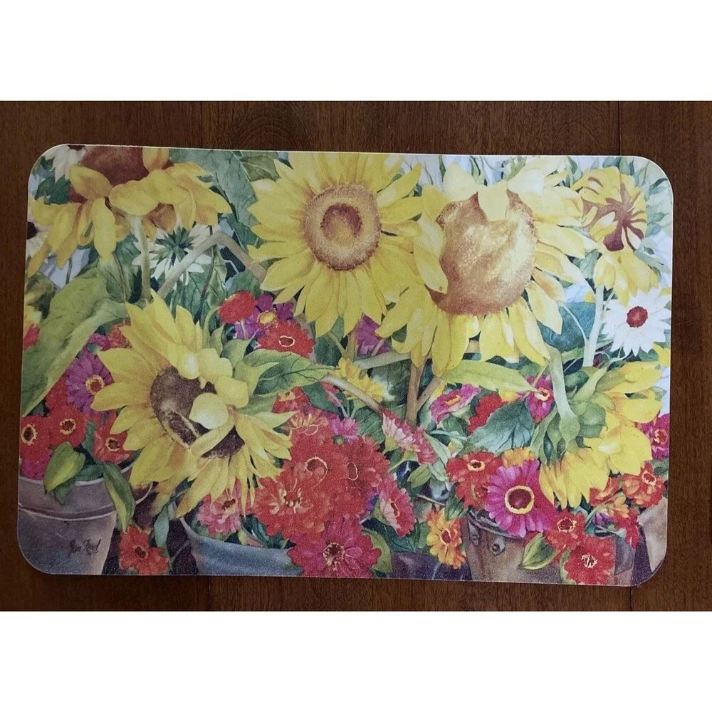 Jan Ford Plastic 2-Sided Sunflower Vintage Placemats Set of 3 - 11 x 17 inches